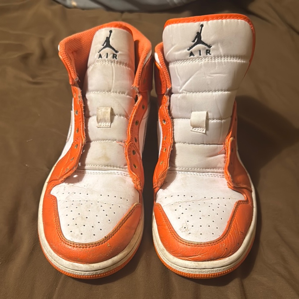 Nike White and Orange Sneakers with Chunky Silhouette and Velcro Strap